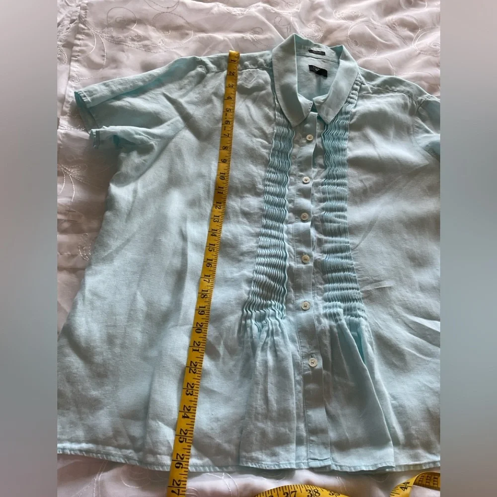 Talbots Women’s 2X Pure Irish Linen Teal Mist Short Sleeve Top - Picture 6 of 12